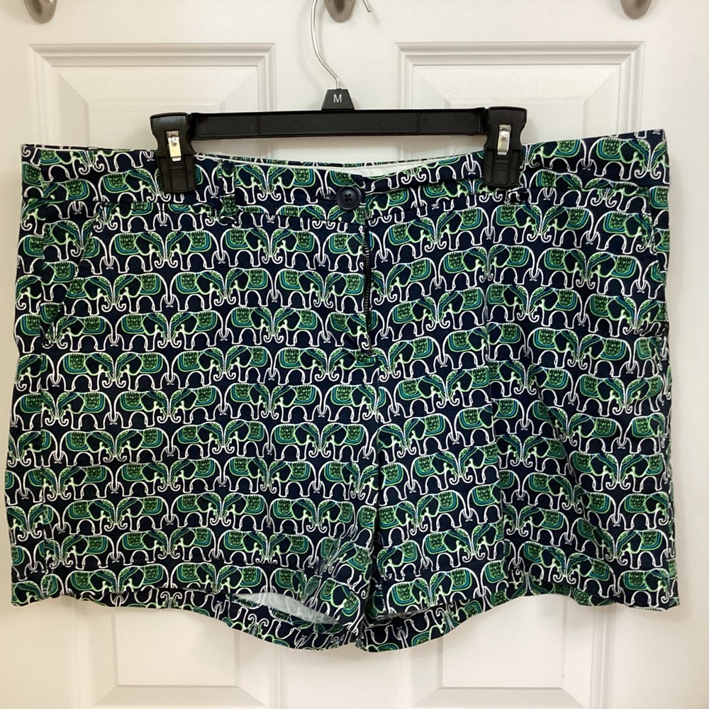 crown & ivy Navy and Green Elephant Print Women Shorts
